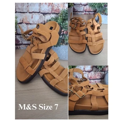 Brown Ladies Sandals GLADIATOR Womens UK size 7 Euro 41 US 10 M&S Leather BOHO - Image 1 of 4