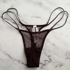 PINK Victoria's Secret Thong Panty Leopard Strappy Mesh Micro S M L XL 2XL