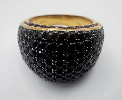 Raritäten schwarzer Spinell Rubin Gold Vermiel Ring Größe 8