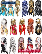 Janmercy 16 Pcs 35" Satin Head Scarf Hair Scarf Silk Like Bandana Large Square S