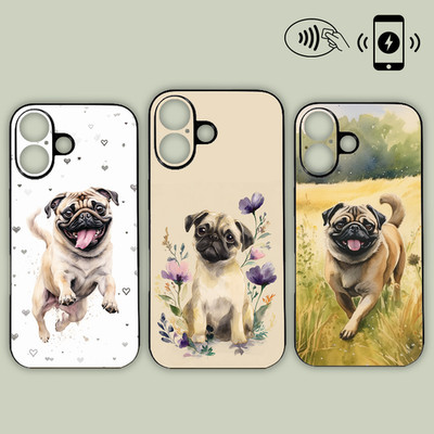 Handyhülle Mops Welpe süß Blumen Hund Liebe MagSafe iPhone Samsung Motorola