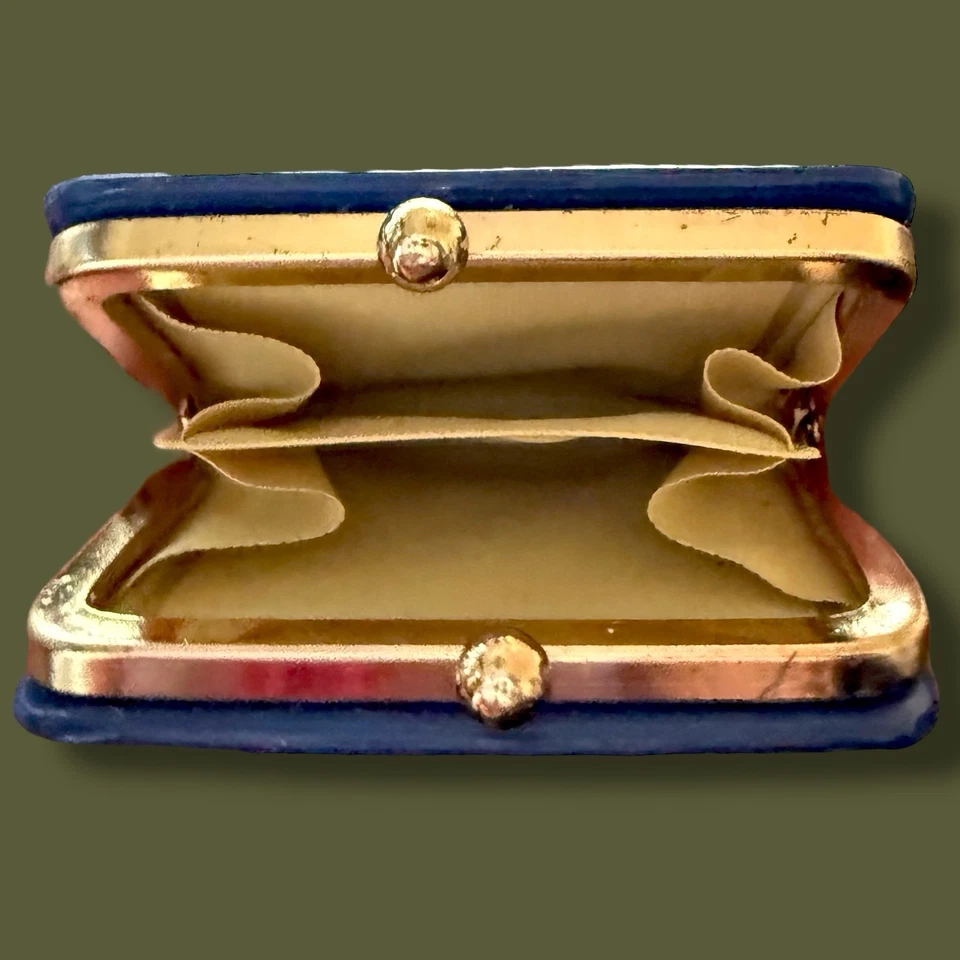 Monedero Kiss Lock Llavero Vintage Años 50 Azul Cuadros Charol Foto 2 de 4