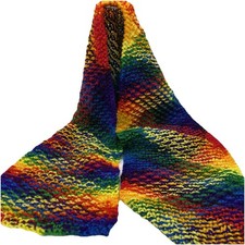 NEW Hand Knitted Scarf Vibrant Rainbow Colors Soft Cotton/Poly Yarns 9  x 48  