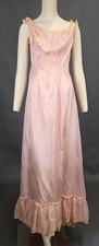 VICTORIAN 19TH C PINK SILK DE CHINE SLIP FOR DRESS W BONED WAIST  RUFFLE BOTTOM