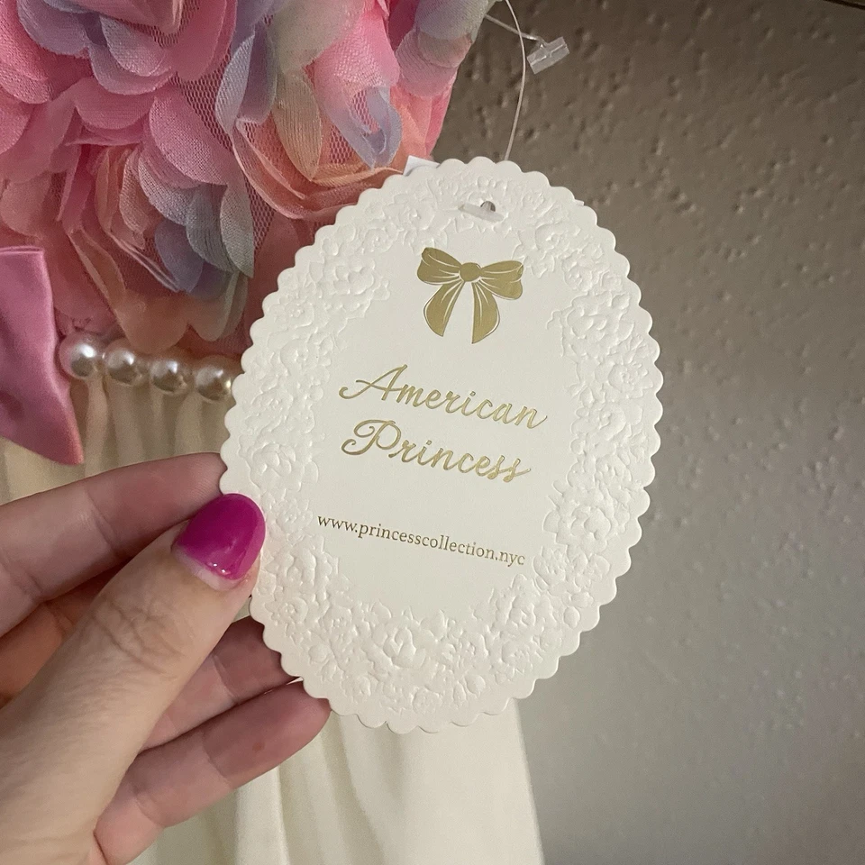 Nuevo con etiquetas Vestido Princesa American Couture Rosa Arco Iris Floral Tul Perlas Lazo 6X/7 Foto 4 de 4