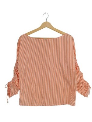 HUGO BOSS Langarm-Bluse Damen Bluse Gr. DE 36 hellorange-weiß Casual-Look
