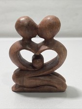 Carved Wood Wooden Couple Kissing Love Modern Hugging Kiss