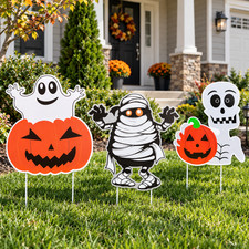 3Pcs Halloween Yard Signs Outdoor Pumpkin Ghost with Stakes Lawn Garden Decor