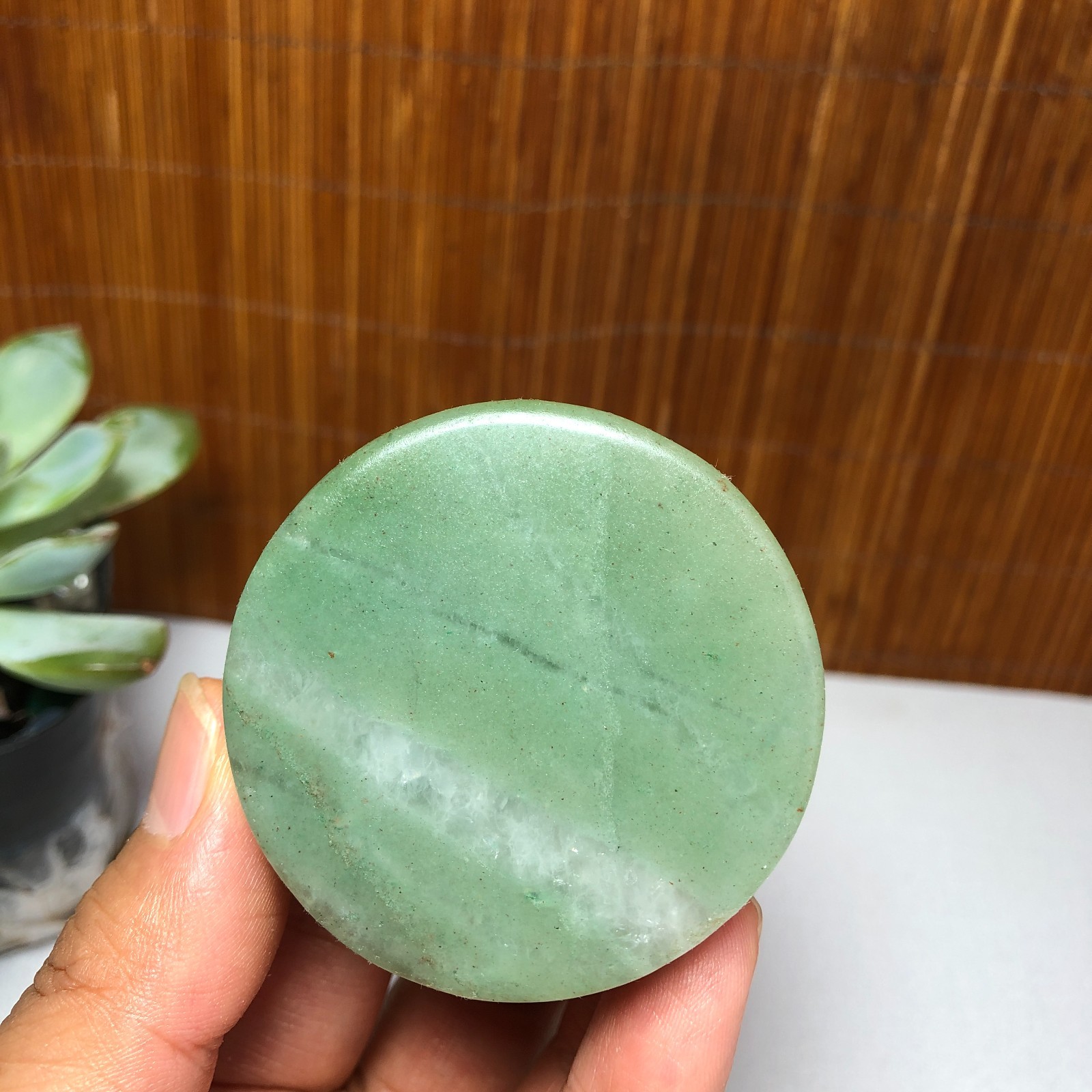 52mm Natural Green Aventurine Crystal Slab Specimen Disc Mat