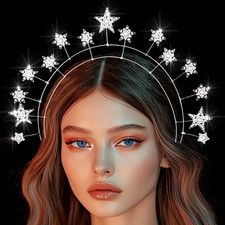 Star Headband Rhinestone Halo Crown Headpiece for Women Silver 