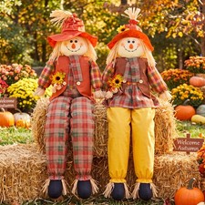 2 Pack 60" Large Scarecrow Thanksgiving Fall Sitting Scarecrow, Fashion  Hal...