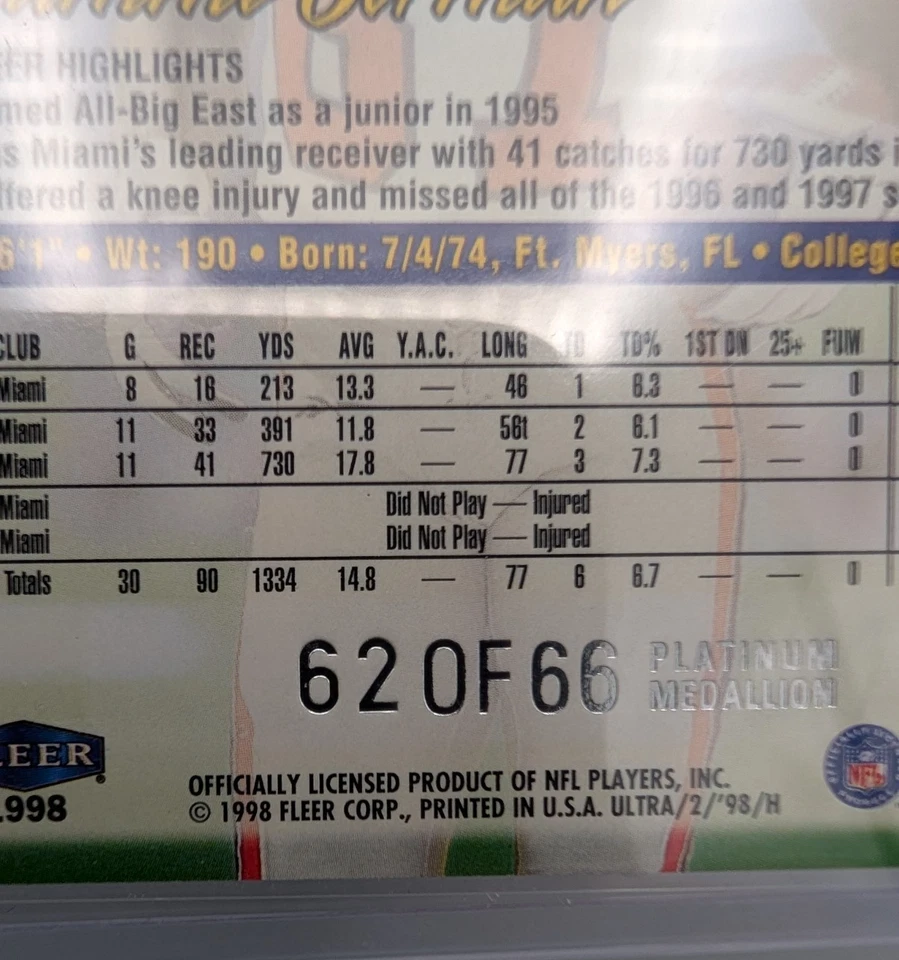 1998 Fleer Ultra Platinum Medallion #408P Jammi German Falcons 62/66 Rookie Rare - Image 3 of 3