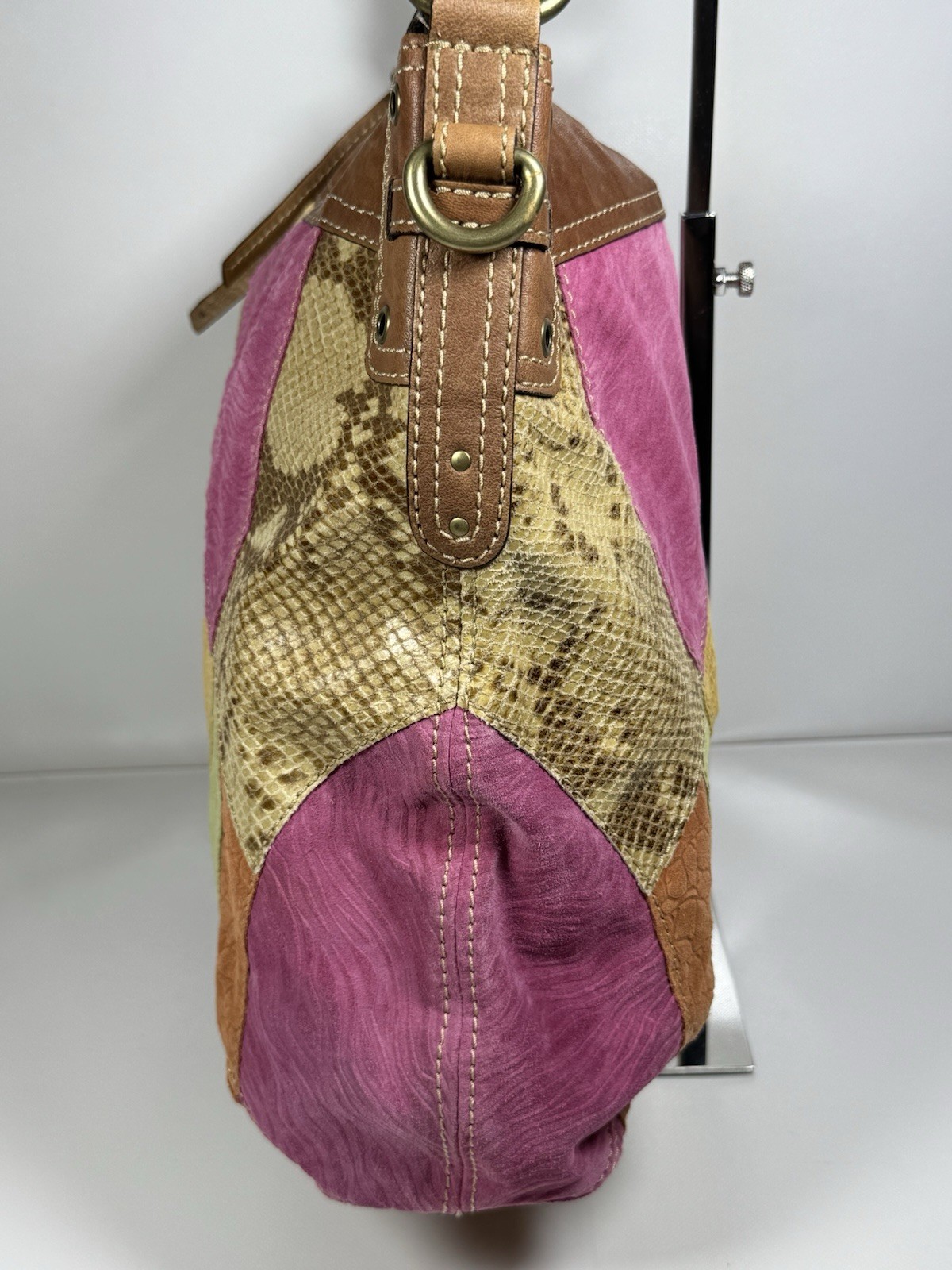 Fossil Patchwork Leather Shoulder Bag Boho Satche… - image 4