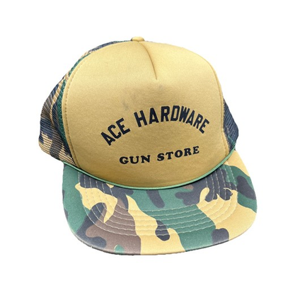#ad Vintage 80s Ace Hardware Gun Shop Trucker Hat Mesh Snap Back Camo Rope $24.99