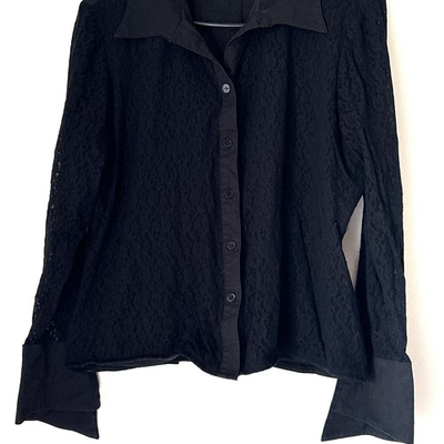 #ad New York City Design Co Blouse Womens XL Black Lace Button Up Goth Vintage Vampi $19.99