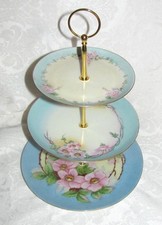Custom Three Tier Tea Party Cake Stand Made With Vintage Hand Painted Plates