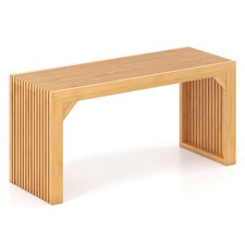 90CM Bamboo Dining Bench Farmhouse Wood Entryway Bench Conversation Seat