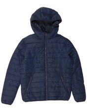 JACK & JONES Mens Hooded Padded Jacket UK 38 Medium Navy Blue Polyester BN01