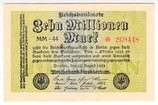 1923 Germany 10 Million Mark 269448 Reichsbanknote Paper Money Banknotes