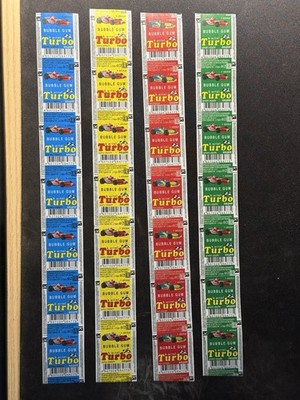 K-Artel Turbo Rally Chewing Bubble Gum uncut factory sheets (4 x 7 Wrappers)