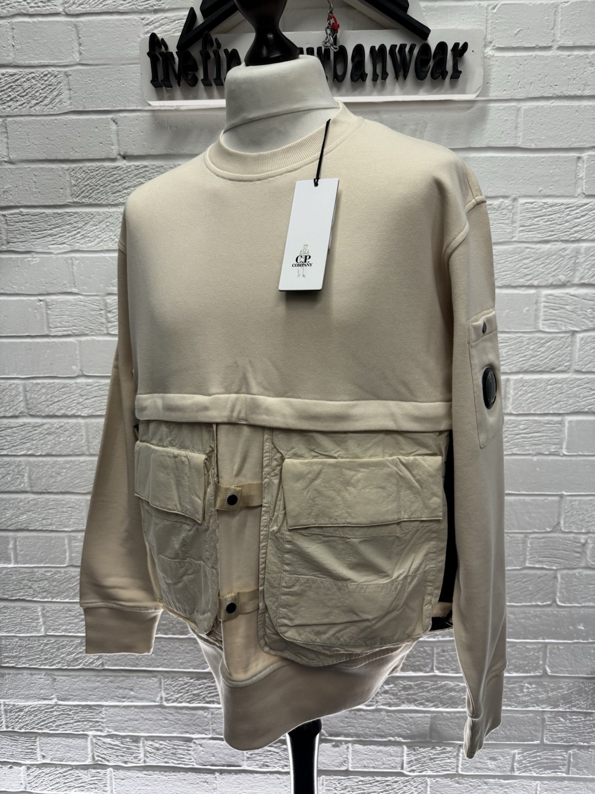 CP Company 048A Diagonal Raised Fleece crew sweatshirt  in ivory - Large. thumbnail 3