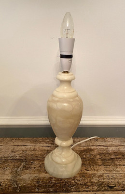 Vintage Alabaster Tischlampe Leuchte Creme Marmor Steinoptik Beleuchtung Deko