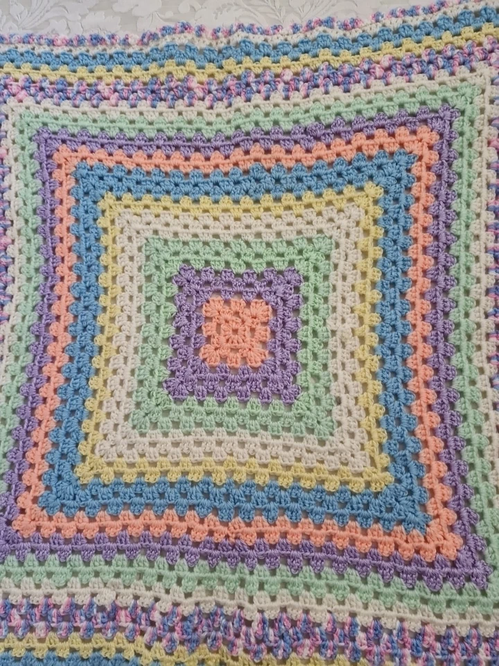 Knitted Crochet Knee Rug  Blanket Handmade Multicoloured 72x75cm Granny - Image 2 of 4