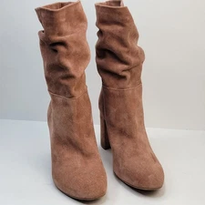 Chinese Laundry Kipper 8.5 Boot Slouchy Mid Calf Rose Pink Suede 3" Heel Dressy 