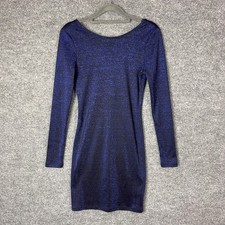 New Hm Divided Mini Dress Womens 6 Blue Metallic Long Sleeve Scoop Back