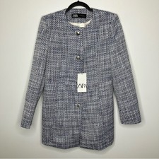 NWT ZARA Tweed Blue Jacket Buttons Medium