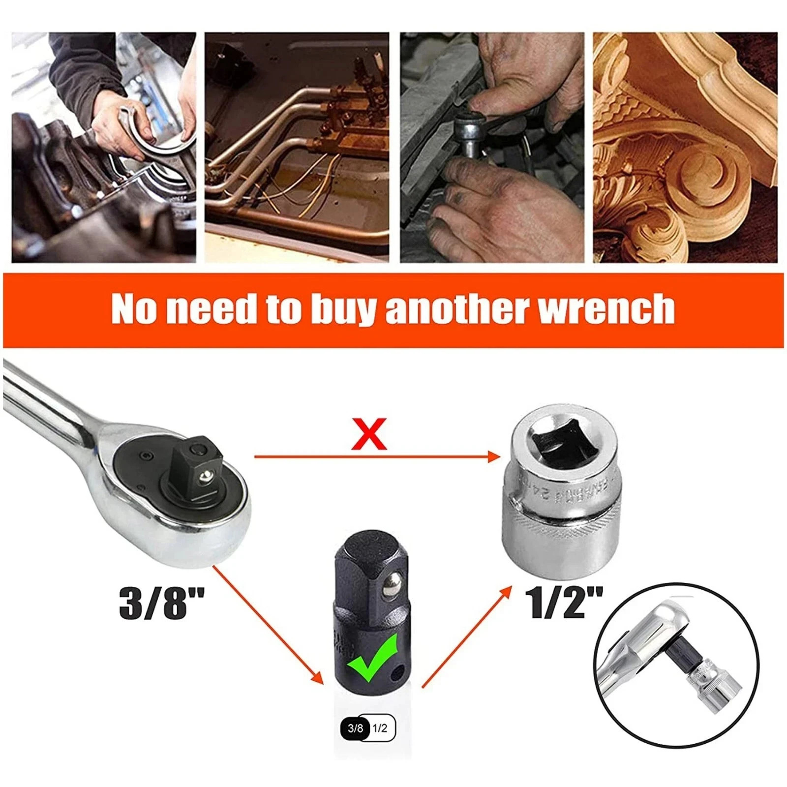 7Xpack 3/8" to 1/4" 1/2 inch Drive Ratchet SOCKET ADAPTER REDUCER Air Impact Set