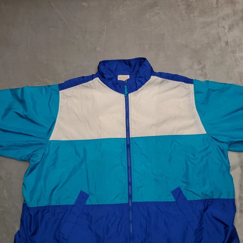 Chaqueta Roamans De Colección Para Hombres 2X Azul Cortavientos Bloque de Color Años 80 90 Retro Nylon Foto 4 de 4