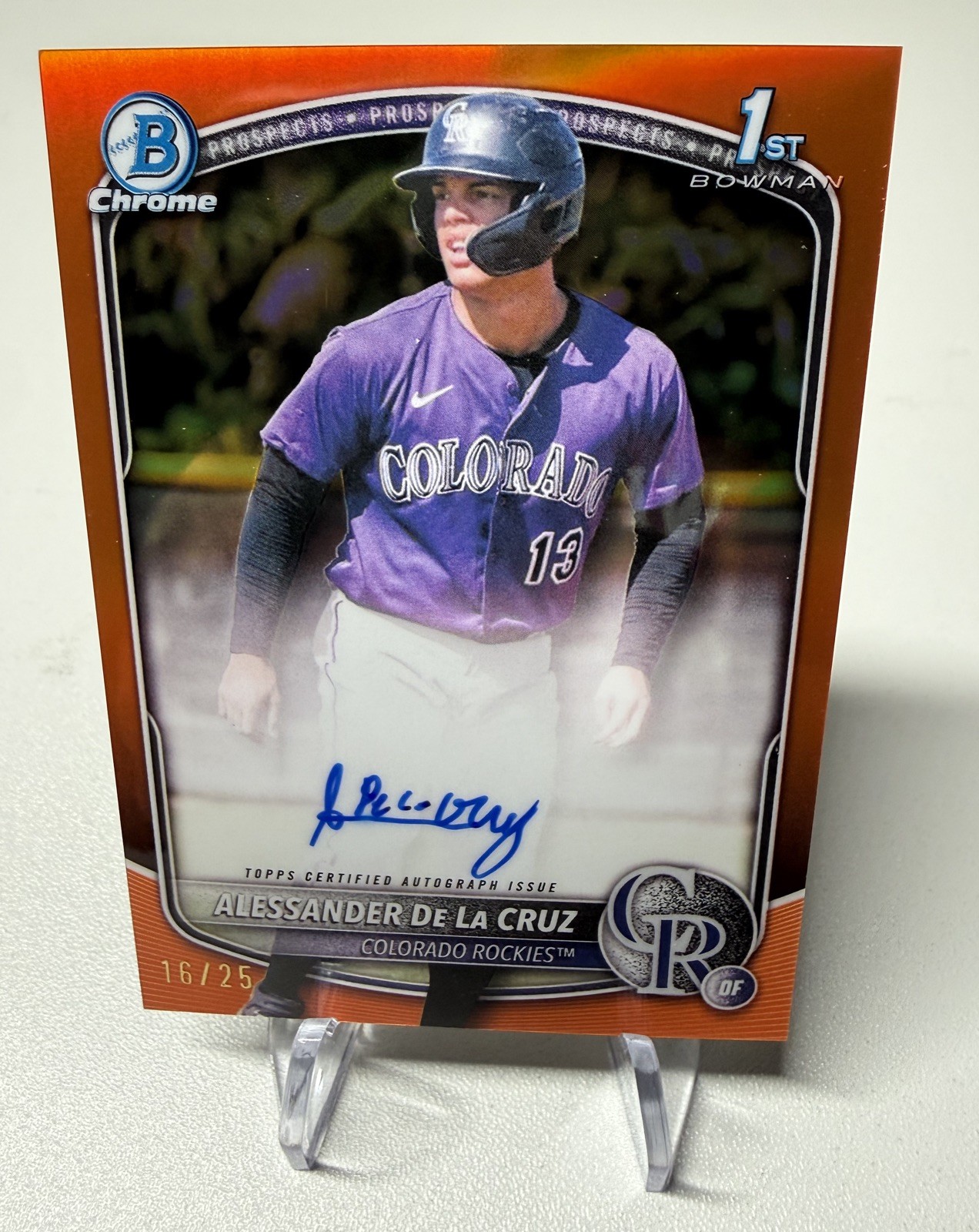 2025 Bowman Chrome 1st Alessander De La Cruz Orange Auto /25 CPA-AD