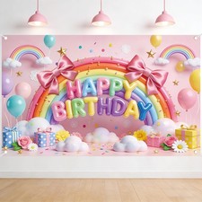 71x43 Inch Happy Birthday Rainbow Backdrop Colorful Party Supplies Decor