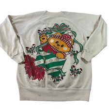 Vintage 90s Hanes Christmas Teddy Bear Crewneck Sweatshirt, Size M, Made in USA