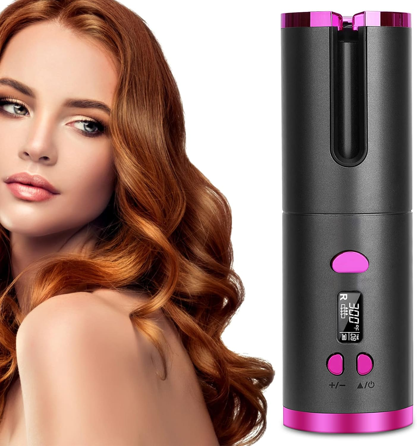 Automatic Hair Curler - Cordless Curling Iron with LCD Display & Adjustable Temp