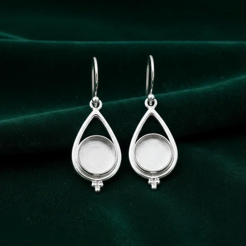 Solid 925 Sterling Silver 10mm Round Bezel Dangle Earrings Handmade Gift For Her