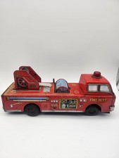 Vintage Tin Fire Dept Fire Truck Toy Red Lithographed Toy for Ages 8-11 Years