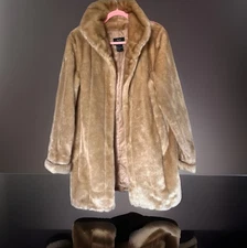 Dennis Basso Faux Fur Medium Winter Coat, NWOT, Tan/Brown, designer
