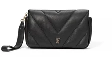 Victoria Secret Faux Leather V-Quilt Phone Wristlet Clutch Black NWT $44.95