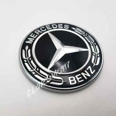 Front Hood Emblem Classic Black Flat Laurel Wreath decal Badge For Mercedes Benz