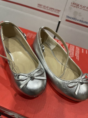 Janie And Jack Shoes Girls Toddler Size 10 Cinderella Princess Bow Silver Flats - 第 3/3 張圖片