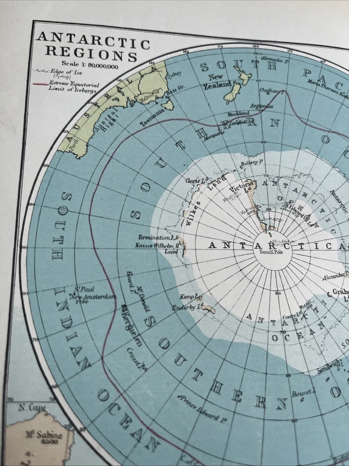1910: Mapa de las regiones árticas antárticas región temperatura del océano impresión PSA #4A C Foto 4 de 4