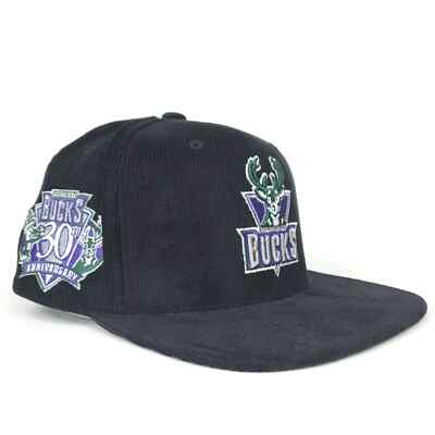 Milwaukee Bucks Snapback Hat Black Corduroy Mitchell & Ness NBA