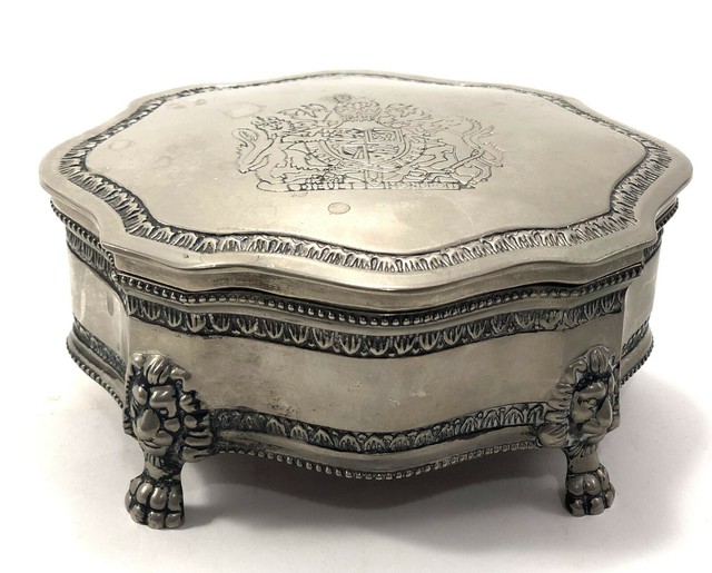 Vintage Pewter Trinket Box Jewelry Treasure Box Fine Fancy England Made