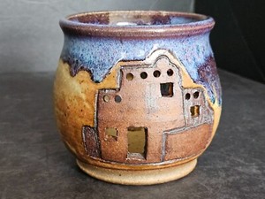 Vtg Ann Shimek Black Forest Pottery Village - Scape Candle Holder, signed