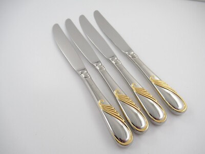 3 Pc Yamazaki HILARY Gold Accent Stainless 18/8 Flatware Teaspoon Fork Knife
