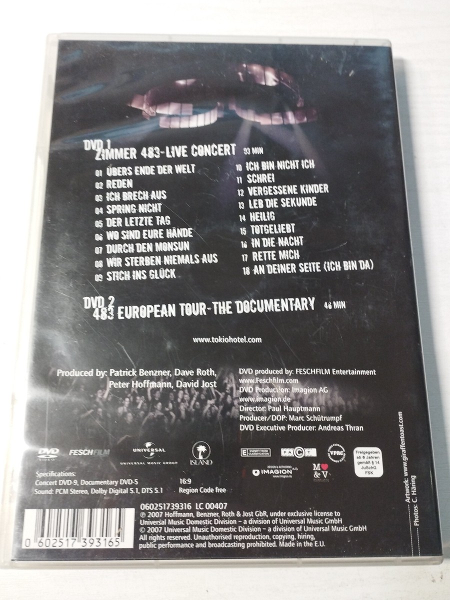Tokio Hotel - Zimmer 483 Live in Europe (DVD, 2007) for sale
