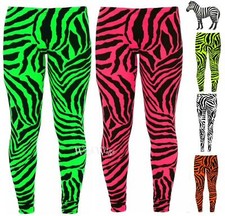 New Women Ladies Full length Fluorescent Neon Zebra Print Leggings UK Size 8-14