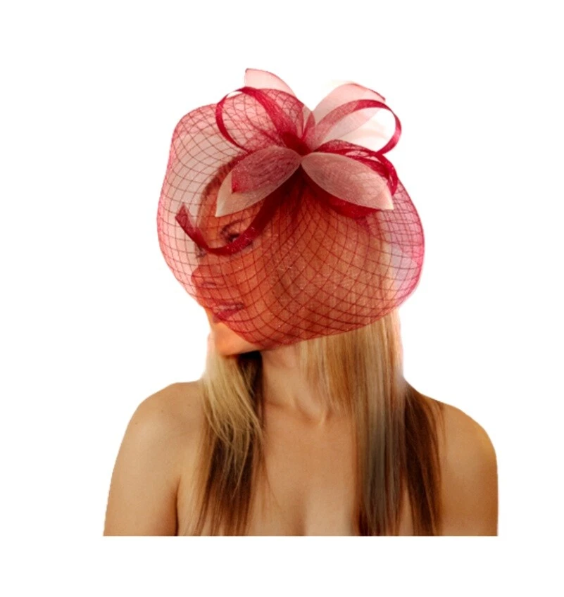 Fascinator Borgoña/Blanco - Derby - Real - Años 20 - Accesorio de Disfraz - Talla Única Foto 2 de 2